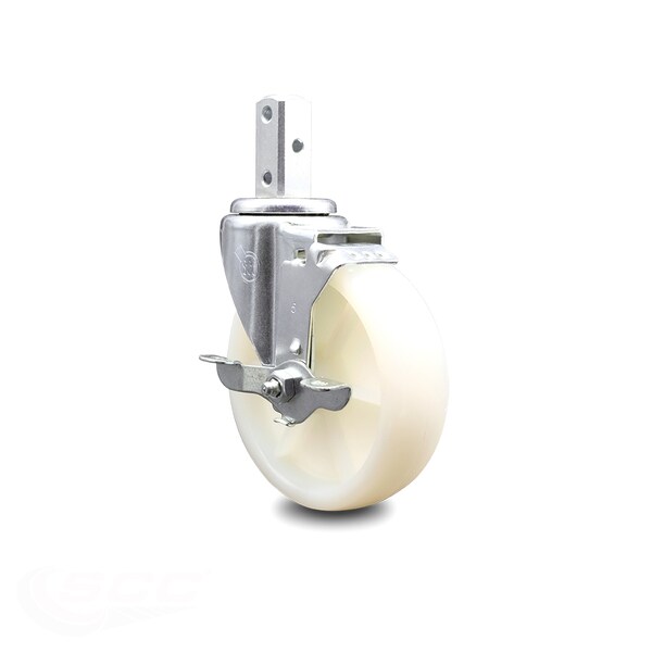 5 Inch Nylon Wheel Swivel 7/8 Inch Square Stem Caster with Brake